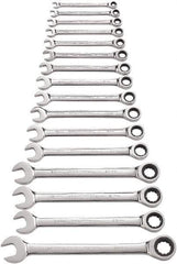 GearWrench - 16 Piece, 8mm to 24mm, 12 Point Combination Wrench Set - Metric Measurement Standard, Full Polish Chrome Finish - Exact Industrial Supply
