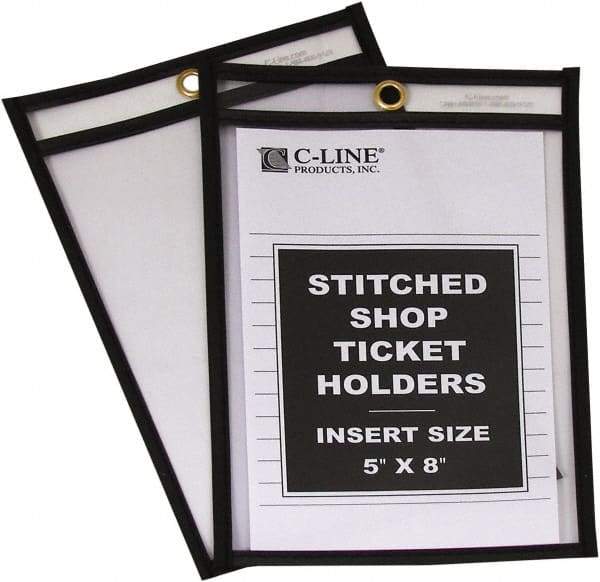 C-LINE - 25 Piece Clear Stitched Shop Ticket Holder - 8" High x 5" Wide - Exact Industrial Supply