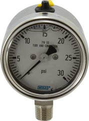 Wika - 2-1/2" Dial, 1/4 Thread, 30 Scale Range, Pressure Gauge - Lower Connection Mount, Accurate to 2-1-2% of Scale - Exact Industrial Supply