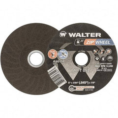 WALTER Surface Technologies - 5" 60 Grit Aluminum Oxide Cutoff Wheel - 3/64" Thick, 7/8" Arbor, 12,200 Max RPM, Use with Angle Grinders - Exact Industrial Supply