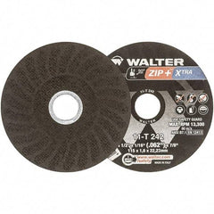 WALTER Surface Technologies - 4-1/2" 46 Grit Aluminum Oxide Cutoff Wheel - 1/16" Thick, 7/8" Arbor, 13,300 Max RPM, Use with Angle Grinders - Exact Industrial Supply