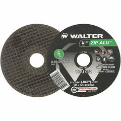 WALTER Surface Technologies - 5" 60 Grit Aluminum Oxide Cutoff Wheel - 3/64" Thick, 7/8" Arbor, 12,200 Max RPM, Use with Angle Grinders - Exact Industrial Supply