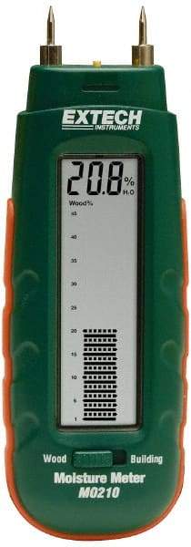 Extech - 32 to 104°F Operating Temp, Pocket Size Moisture Meter - LCD Display, Accurate to Wood 1%, Other Building Materials 0.1% - Exact Industrial Supply