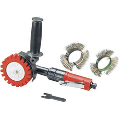 Dynabrade - 4" Wheel Diam, 3,200 RPM, Pneumatic Angle & Disc Grinder - 1/4-20 Spindle, 28 CFM, Rear Exhaust - Exact Industrial Supply