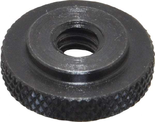 Gibraltar - 1/4-20" UNC Thread, Black Oxide Finish, Steel Round Knurled Check Nut - 7/32" Overall Height, 3/4" Head Diam, 1/2" Base Diam - Exact Industrial Supply
