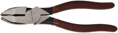 Paramount - 9" OAL, 1-9/16" Jaw Length x 1-1/4" Jaw Width, Side Cutting Linesman's Pliers - Serrated Jaw, New England Style Head, Bi-Material Plastic Dipped Handles - Exact Industrial Supply