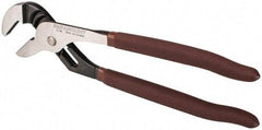 Paramount - 12" OAL, 2-1/4" Max Capacity, 2-1/4" Jaw Length, 7 Position Gooseneck Tongue & Groove Pliers - Serrated Straight Jaws, Standard Head, Plastic Dipped Handles - Exact Industrial Supply