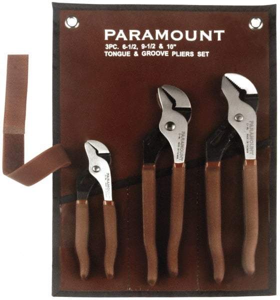 Paramount - 3 Piece Tongue & Groove Plier Set - Comes in Canvas Roll - Exact Industrial Supply