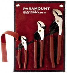 Paramount - 3 Piece Tongue & Groove Plier Set - Comes in Canvas Roll - Exact Industrial Supply