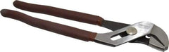 Paramount - 9-1/2" OAL, 1-1/2" Max Capacity, 1-1/2" Jaw Length, 5 Position Gooseneck Tongue & Groove Pliers - Serrated Angled Jaws, Standard Head, Plastic Dipped Handles - Exact Industrial Supply