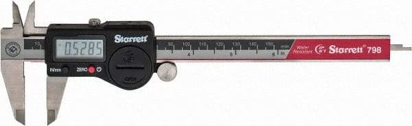 Starrett - 0 to 150mm Range, 0.01mm Resolution, IP67 Electronic Caliper - Stainless Steel with 1-1/2" Stainless Steel Jaws, 0.02mm Accuracy, Serial Output - Exact Industrial Supply