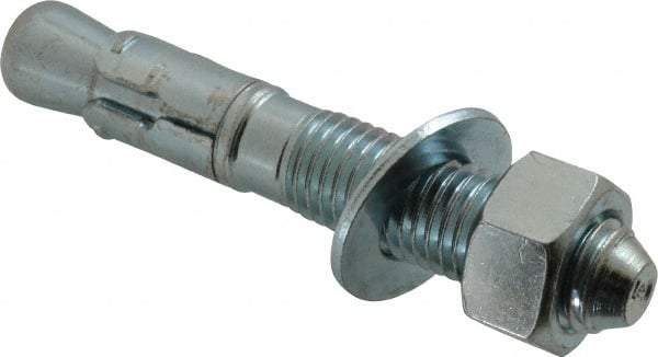 Powers Fasteners - 3/4" Diam, 3/4" Drill, 4-3/4" OAL, 1-7/8" Min Embedment Wedge Expansion Concrete Anchor - 1018 Steel, Zinc-Plated Finish, Hex Nut Head, Hex Drive, 2-1/4" Thread Length - Exact Industrial Supply