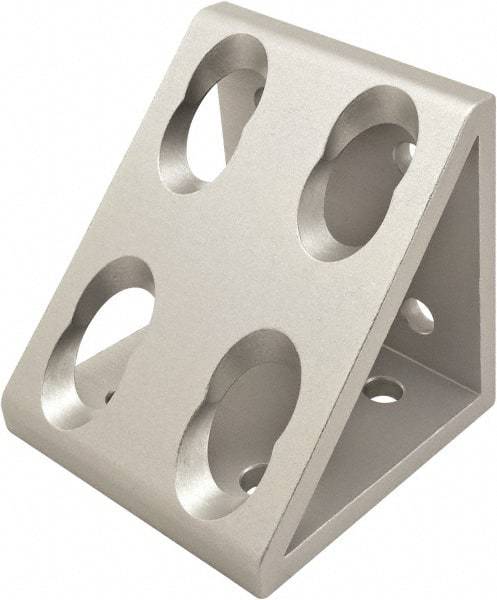 80/20 Inc. - 80mm Wide, Open Shelving 8 Hole Inside Corner Gusset - Aluminum, Clear Anodized Finish, 76mm Long, Use with 40 Series & Bolt Kit 75-3422 - Exact Industrial Supply