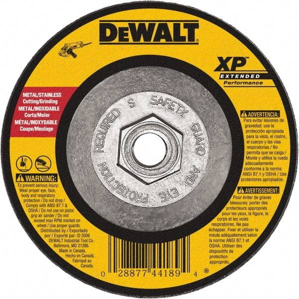 DeWALT - 24 Grit, 9" Wheel Diam, 1/8" Wheel Thickness, Type 27 Depressed Center Wheel - Zirconia Alumina, Resinoid Bond, 6,600 Max RPM, Compatible with Angle Grinder - Exact Industrial Supply