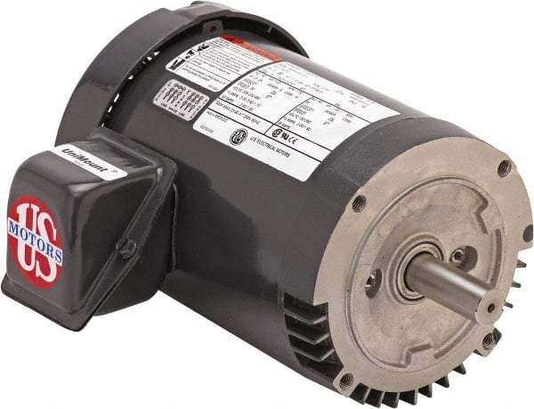 US Motors - 5 hp, TEFC Enclosure, No Thermal Protection, 1,755 RPM, 208-230/460 Volt, 60 Hz, Three Phase Premium Efficient Motor - Size 184 Frame, C-Face Mount, 1 Speed, Double Shielded Ball Bearings, 13.5-12.5/6.2 Full Load Amps, F Class Insulation - Exact Industrial Supply