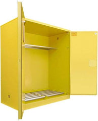 Securall Cabinets - 56" Wide x 31" Deep x 65" High, 18 Gauge Steel Vertical Drum Cabinet with 3 Point Key Lock - Yellow, Manual Closing Door, 1 Shelf, 2 Drums, Drum Rollers Included - Exact Industrial Supply