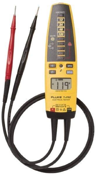 Fluke - 10.2 VAC/VDC to 600 VAC/VDC, Voltage Tester - LCD and LED Display, +/-2% Basic DC Accuracy, AAA Power Supply - Exact Industrial Supply