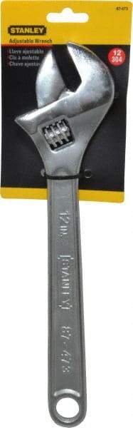 Stanley - 1-1/2" Jaw Capacity, 12" Standard Adjustable Wrench - Chrome Vanadium Steel, Chrome Finish, 12-1/4" OAL - Exact Industrial Supply