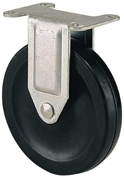 Albion - 5" Diam x 1-1/4" Wide x 6-1/8" OAH Top Plate Mount Rigid Caster - Soft Rubber, 200 Lb Capacity, Self-Lubricating Bearing, 2-1/2 x 3-5/8" Plate - Exact Industrial Supply