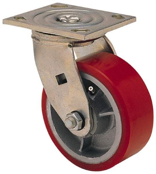 Albion - 6" Diam x 2" Wide x 7-1/4" OAH Top Plate Mount Swivel Caster - Phenolic, 900 Lb Capacity, Roller Bearing, 3-7/8 x 4-1/2" Plate - Exact Industrial Supply