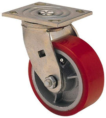 Albion - 4" Diam x 2" Wide x 5-5/8" OAH Top Plate Mount Swivel Caster - Polyolefin, 450 Lb Capacity, Roller Bearing, 3-7/8 x 4-1/2" Plate - Exact Industrial Supply