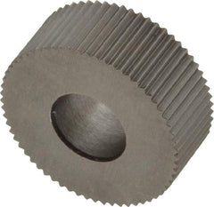 Made in USA - 5/8" Diam, 90° Tooth Angle, 32 TPI, Standard (Shape), Form Type High Speed Steel Straight Knurl Wheel - 1/4" Face Width, 1/4" Hole, Circular Pitch, Bright Finish, Series GK - Exact Industrial Supply