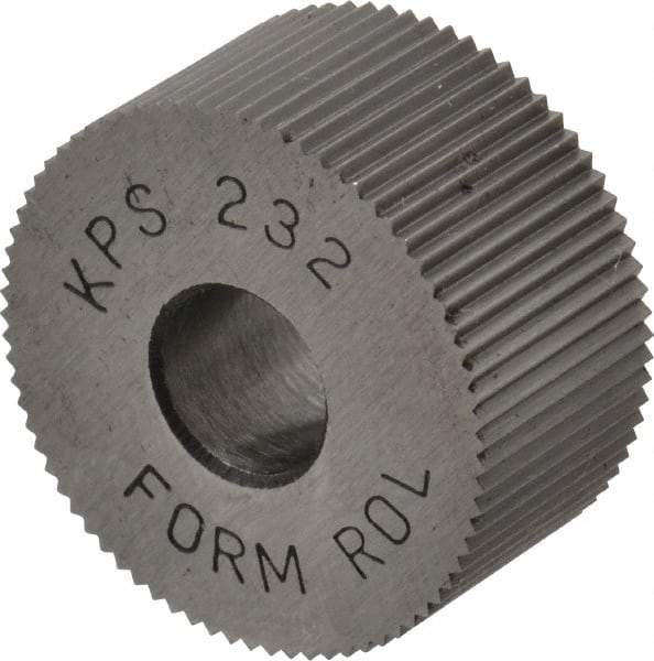 Made in USA - 3/4" Diam, 90° Tooth Angle, 32 TPI, Standard (Shape), Form Type High Speed Steel Straight Knurl Wheel - 3/8" Face Width, 1/4" Hole, Circular Pitch, Series KP - Exact Industrial Supply