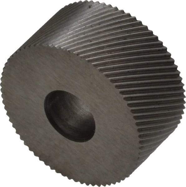 Made in USA - 3/4" Diam, 90° Tooth Angle, 35 TPI, Standard (Shape), Form Type High Speed Steel Right-Hand Diagonal Knurl Wheel - 3/8" Face Width, 1/4" Hole, Circular Pitch, 30° Helix, Bright Finish, Series KP - Exact Industrial Supply