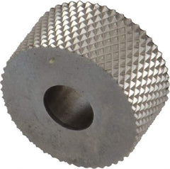 Made in USA - 3/4" Diam, 90° Tooth Angle, 21 TPI, Standard (Shape), Form Type High Speed Steel Male Diamond Knurl Wheel - 3/8" Face Width, 1/4" Hole, Circular Pitch, Series KP - Exact Industrial Supply