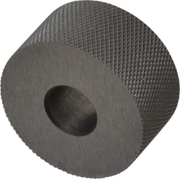 Made in USA - 3/4" Diam, 80° Tooth Angle, Standard (Shape), Form Type High Speed Steel Female Diamond Knurl Wheel - 3/8" Face Width, 1/4" Hole, 128 Diametral Pitch, 30° Helix, Bright Finish, Series KP - Exact Industrial Supply