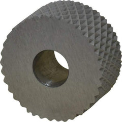Made in USA - 3/4" Diam, 90° Tooth Angle, 14 TPI, Standard (Shape), Form Type High Speed Steel Female Diamond Knurl Wheel - 3/8" Face Width, 1/4" Hole, Circular Pitch, 30° Helix, Bright Finish, Series KP - Exact Industrial Supply