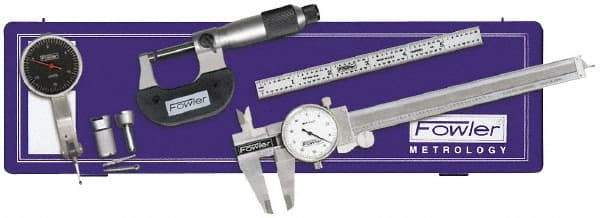 Fowler - 7 Piece, Machinist Caliper and Micrometer Tool Kit - Includes Indicator - Exact Industrial Supply