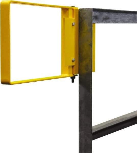 PRO-SAFE - Powder Coated Carbon Steel Self Closing Rail Safety Gate - Fits 22 to 24-1/2" Clear Opening, 1-1/2" Wide x 12" Door Height, Yellow - Exact Industrial Supply
