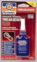 Permatex - 10 mL Bottle, Red, High Strength Liquid Threadlocker - Series 262, 24 hr Full Cure Time, Hand Tool, Heat Removal - Exact Industrial Supply
