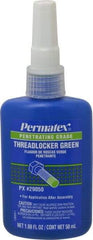 Permatex - 50 mL Bottle, Green, Liquid Medium Strength Threadlocker - Series 290, 24 hr Full Cure Time, Hand Tool, Heat Removal - Exact Industrial Supply