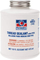 Permatex - 16 oz Brush Top Can White Thread Sealant - PTFE Based, 300°F Max Working Temp, For Use with Fittings - Exact Industrial Supply