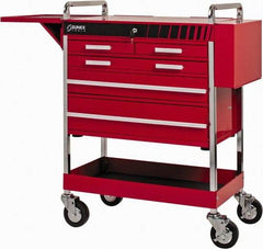 Sunex Tools - 18-1/4" Wide x 40" High x 27" Deep, 5 Drawer Tool Cart - 500 Lb Capacity, Red - Exact Industrial Supply