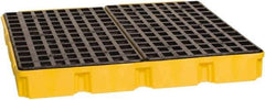 Eagle - 61 Gal Sump, 10,000 Lb Capacity, 4 Drum, Polyethylene Platform - 52-1/2" Long x 51-1/2" Wide x 6-1/2" High, Yellow, Liftable Fork, Drain Included, Low Profile, Vertical, 2 x 2 Drum Configuration - Exact Industrial Supply
