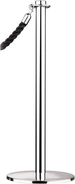 Tensator - 34" High, 2" Pole Diam, Barrier Post Base - 14" Base Diam, Round Stainless Steel Base, Polished Chrome (Color) Steel Post, For Outdoor Use - Exact Industrial Supply