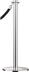 Tensator - 34" High, 2" Pole Diam, Barrier Post Base - 14" Base Diam, Round Stainless Steel Base, Polished Chrome (Color) Steel Post, For Outdoor Use - Exact Industrial Supply