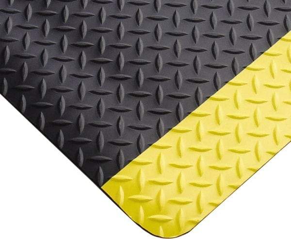 PRO-SAFE - 7' Long x 3' Wide, Dry Environment, Anti-Fatigue Matting - Black with Yellow Borders, Vinyl with Vinyl Sponge Base, Beveled on 4 Sides - Exact Industrial Supply