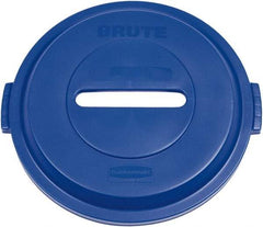 Rubbermaid - Round Lid for Use with 32 Gal Round Recycle Containers - Blue, Plastic, For 2632 Brute Trash Cans - Exact Industrial Supply