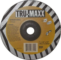 Tru-Maxx - 24 Grit, 7" Wheel Diam, 1/4" Wheel Thickness, 7/8" Arbor Hole, Type 27 Depressed Center Wheel - Aluminum Oxide, 8,600 Max RPM, Compatible with Angle Grinder - Exact Industrial Supply