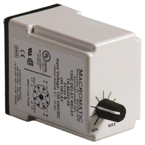 Macromatic - 8 Pin, Multiple Range DPDT Time Delay Relay - 10 Contact Amp, 24 VAC/VDC, Knob - Exact Industrial Supply