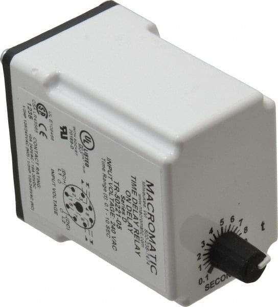 Macromatic - 8 Pin, Multiple Range DPDT Time Delay Relay - 10 Contact Amp, 240 VAC, Knob - Exact Industrial Supply