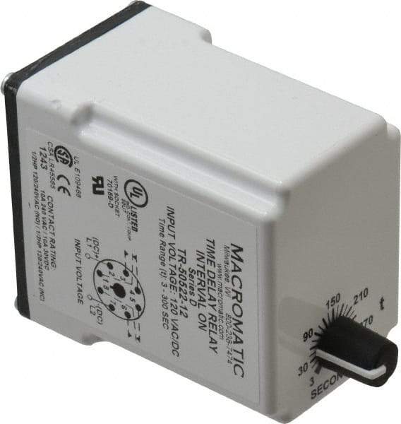 Macromatic - 8 Pin, Multiple Range DPDT Time Delay Relay - 10 Contact Amp, 120 VAC/VDC, Knob - Exact Industrial Supply