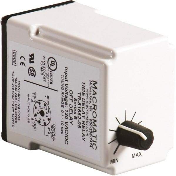 Macromatic - 11 Pin, Multiple Range DPDT Time Delay Relay - 10 Contact Amp, 120 VAC/VDC, Knob - Exact Industrial Supply