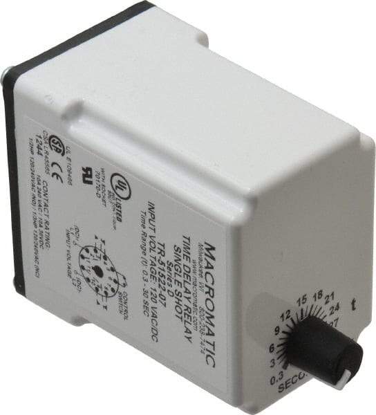 Macromatic - 11 Pin, Multiple Range DPDT Time Delay Relay - 10 Contact Amp, 120 VAC/VDC, Knob - Exact Industrial Supply