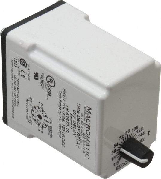 Macromatic - 11 Pin, Multiple Range DPDT Time Delay Relay - 10 Contact Amp, 120 VAC/VDC, Knob - Exact Industrial Supply