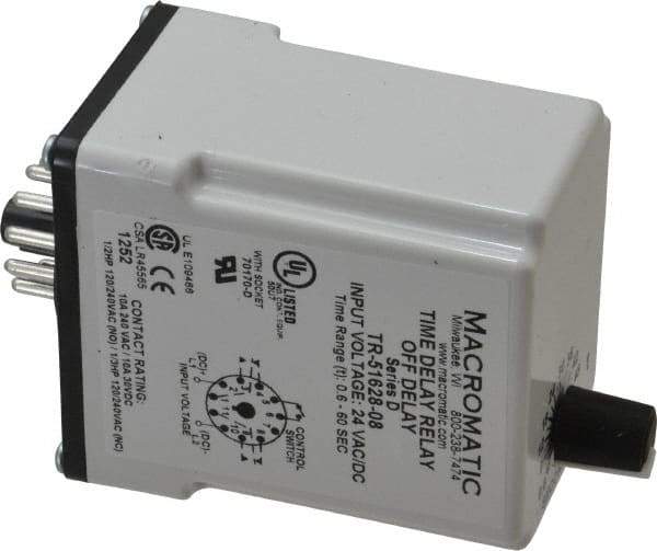 Macromatic - 11 Pin, Multiple Range DPDT Time Delay Relay - 10 Contact Amp, 24 VAC/VDC, Knob - Exact Industrial Supply